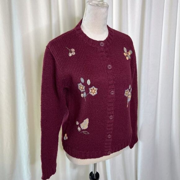 Cherokee Vintage Floral Cardigan Sweater Knit Long Sleeve Women's Small Cottage - Picture 8 of 11
